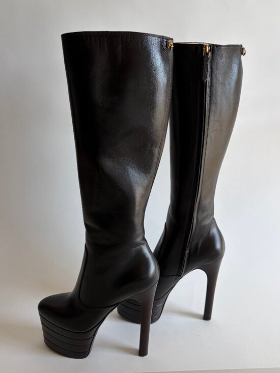 GUCCI ANGEL PLATFORM LEATHER KNEE HIGH BOOTS NEW - Picture 9 of 13